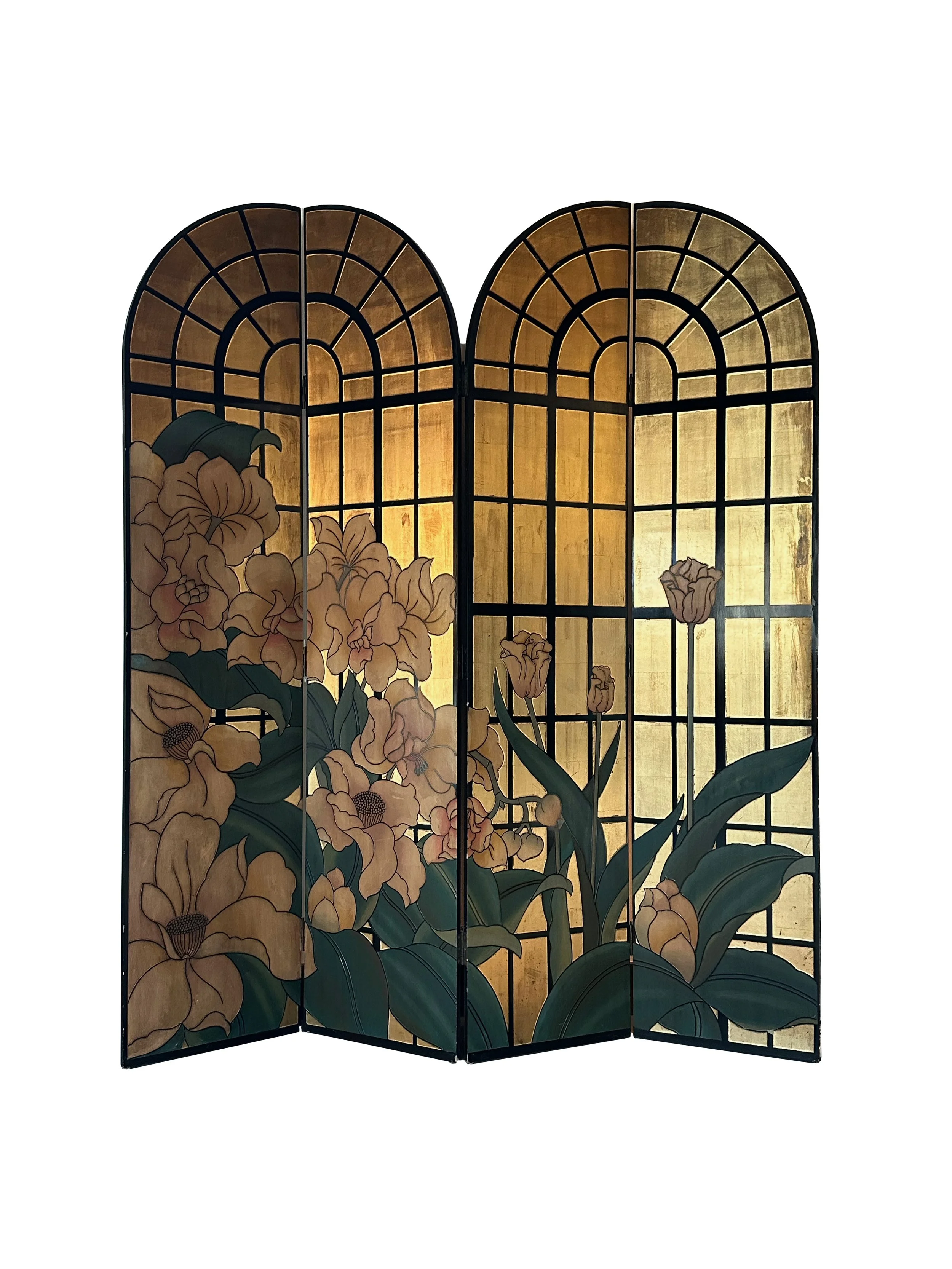 Gilt lacquer room divider by Fournier Paris, 1980's — ANTWERP STUDIO